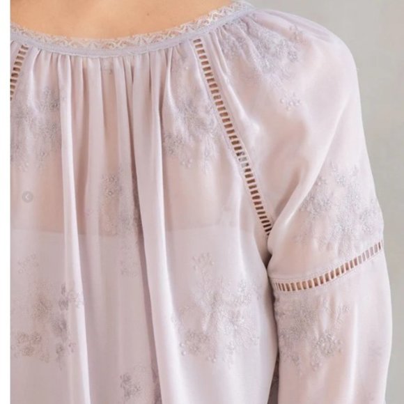 Lovestitch Embroidered Dusty Lilac Grey Chiffon Blouse sz L, NWT - Picture 3 of 5